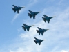 The Roosskiye Vityazi team performs on Su-30SM amd Su-35S fighters